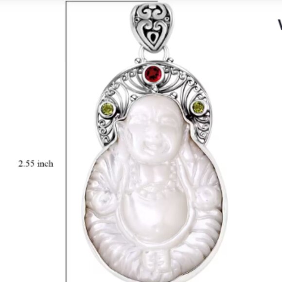 White Shell Pearl Carved and Multi Gemstone Pendant - Picture 4 of 5